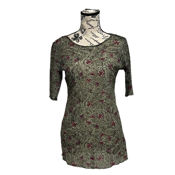 Vtg Y2k Retro Jessica Simpson Mesh Sheer Floral Paisley Tunic Blouse Hippie M - Picture 1 of 11